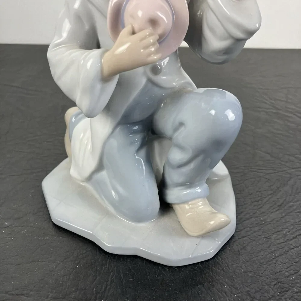 Vintage Porcelain Clown Figurine 2000 YH Seated with Rose Hat Pastel Gloss HTF
